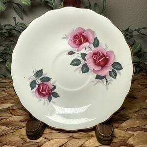 Royal Dover Bone China Saucer Pink Roses England Vintage Scalloped Floral 5.5"